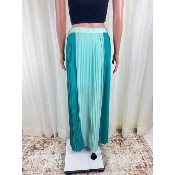 Women's TCEC Color Block Pleated Multi Split Maxi Skirt Size Medium Turquoise - Picture 5 of 11